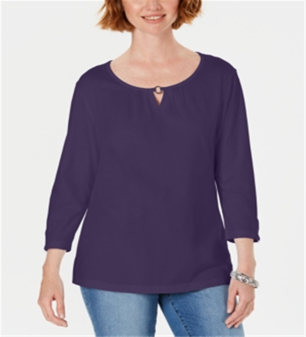 Karen Scott Women's Three-Quarter Sleeve Top Purple Size Large