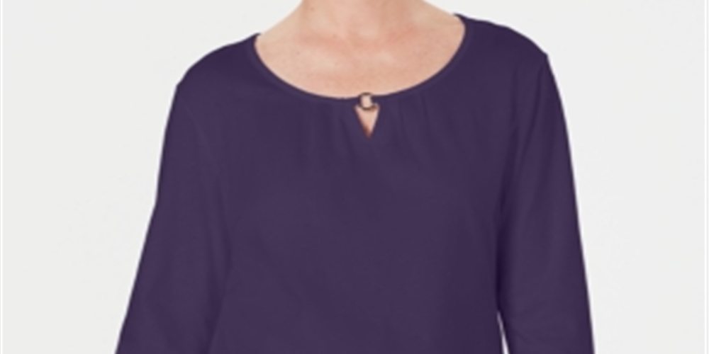 Karen Scott Women's Three-Quarter Sleeve Top Purple Size Large