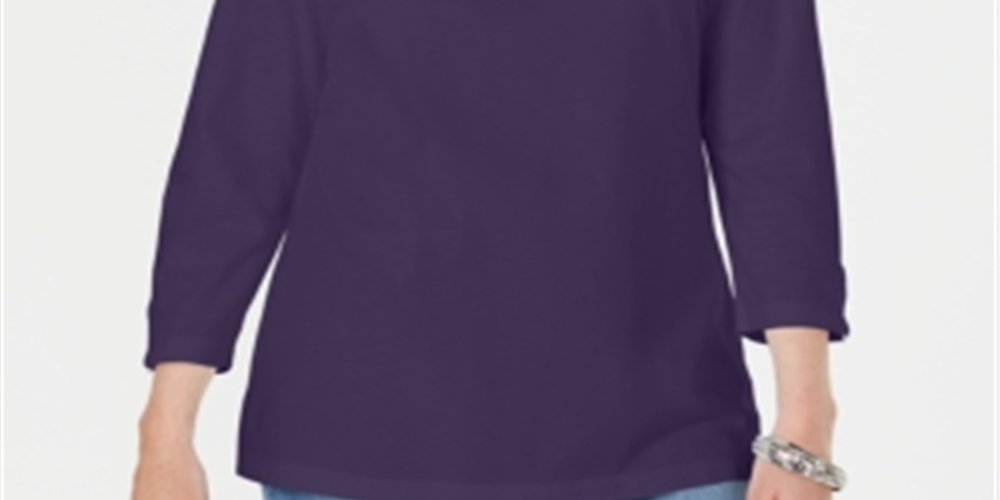 Karen Scott Women's Three-Quarter Sleeve Top Purple Size Large