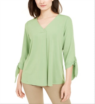 Alfani Women's Tie Sleeve Top  Green Size Petite Small