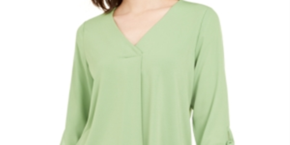 Alfani Women's Tie Sleeve Top  Green Size Petite Small