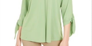 Alfani Women's Tie Sleeve Top  Green Size Petite Small