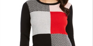 Charter Club Women's Patchwork Sweater Black Size Petite Large