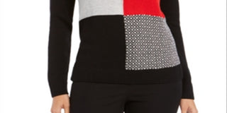 Charter Club Women's Patchwork Sweater Black Size Petite Large