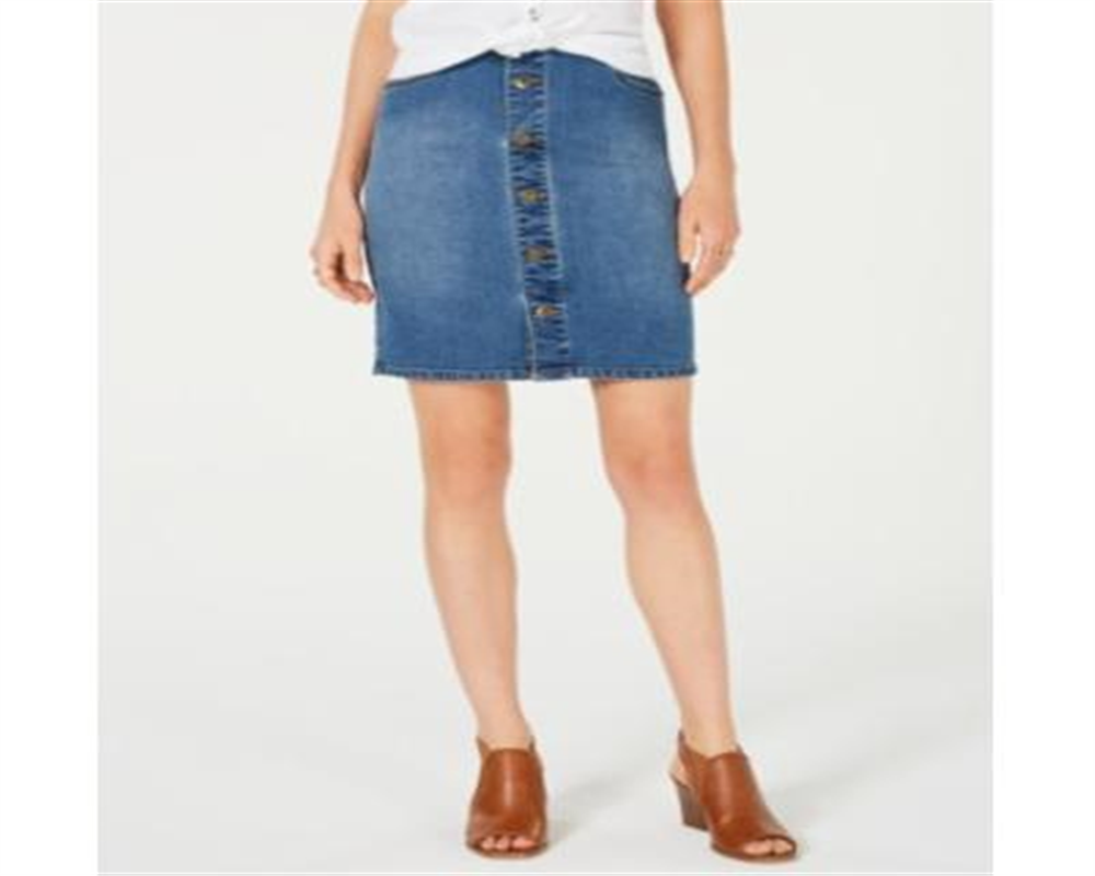 Style & Co Women's Button Front Denim Skirt Blue Size 14