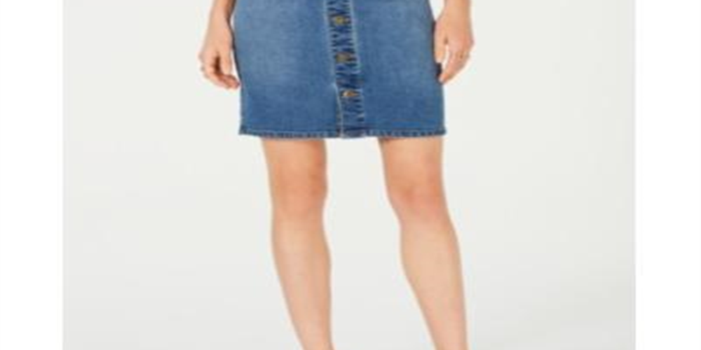 Style & Co Women's Button Front Denim Skirt Blue Size 14