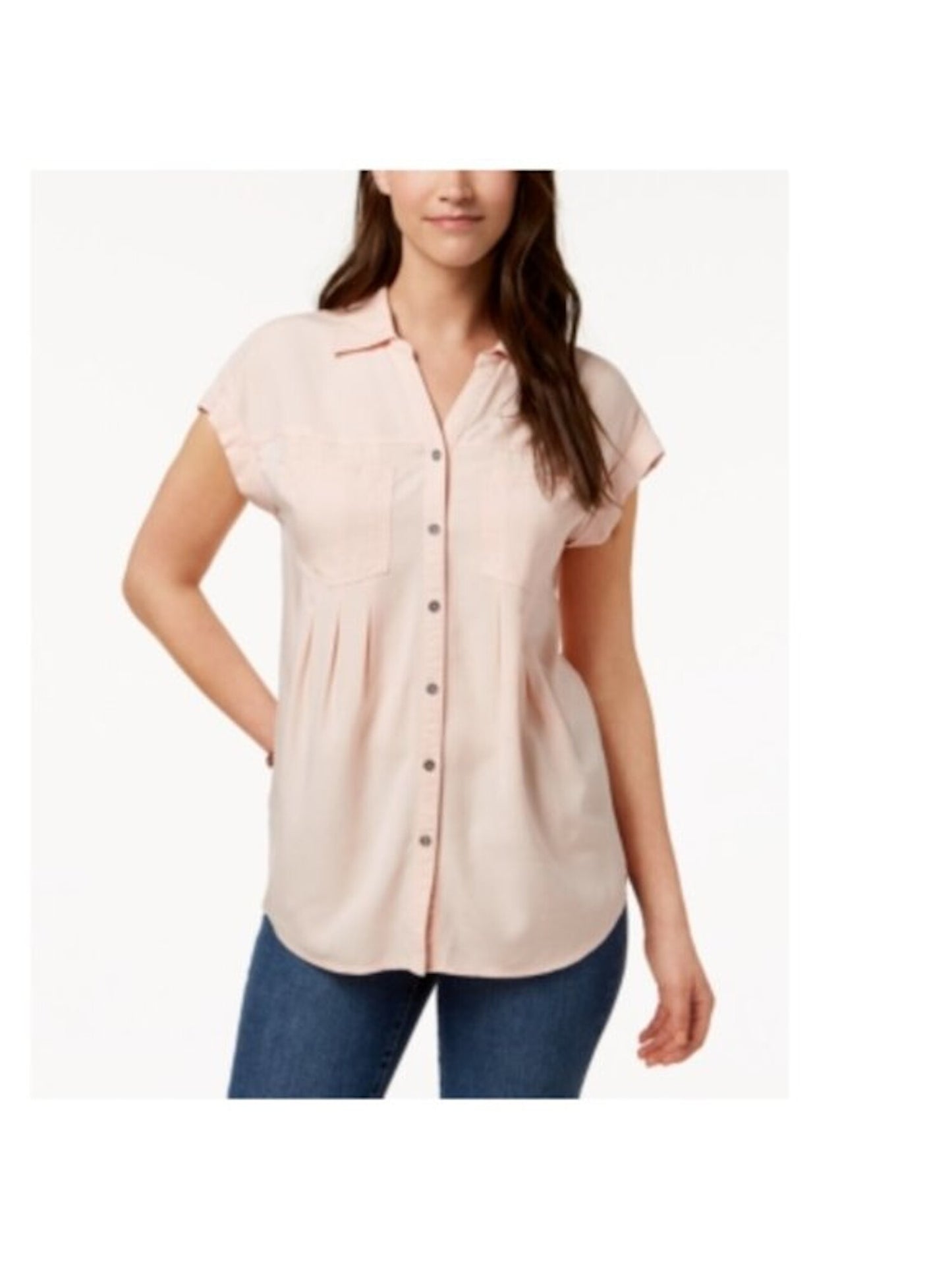 Style & Co Women's Pleated Cuffed Sleeve Top Pink Size Medium