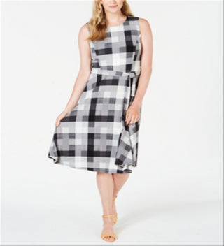 Charter Club Women's Plaid Midi Dress Black Size Large