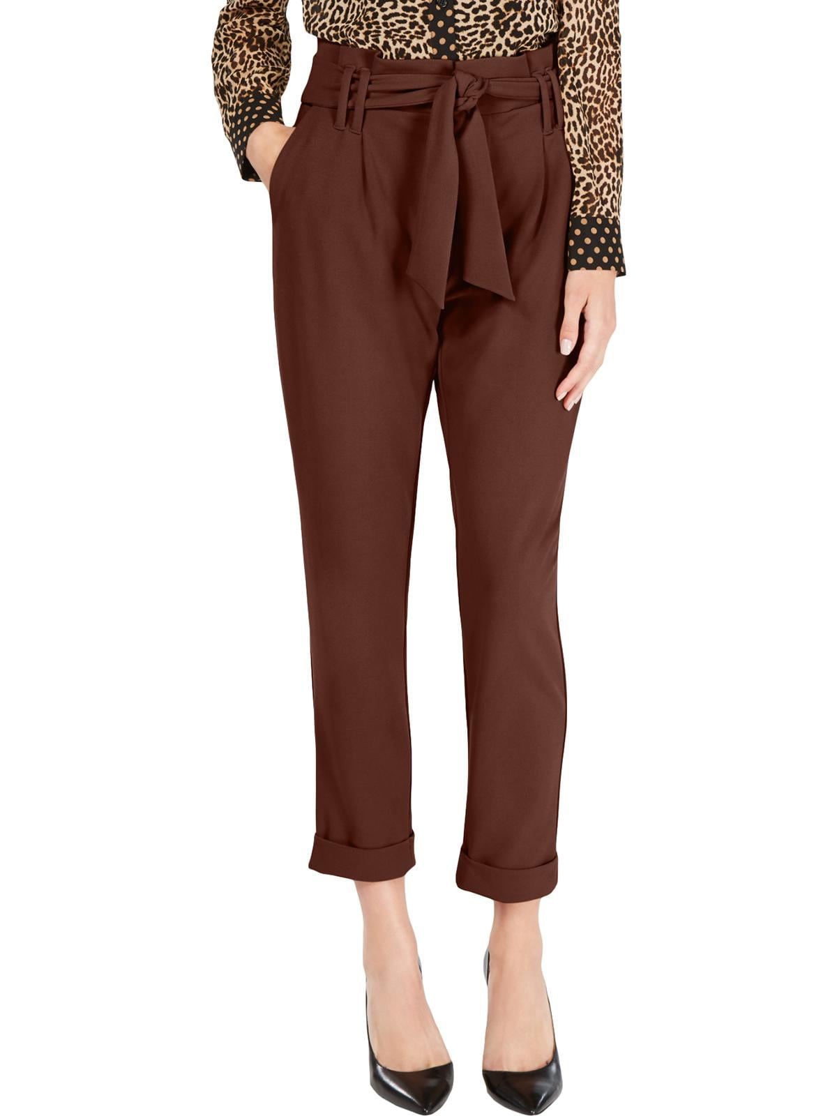 INC International Concepts Women's Paperbag Tapered Leg Pants Brown Size 14