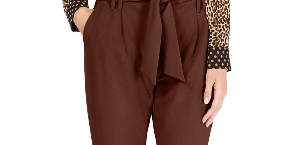 INC International Concepts Women's Paperbag Tapered Leg Pants Brown Size 14