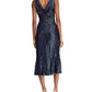 Ralph Lauren Women's Bezzie Sequined Flounce Midi Dress Blue Size 12