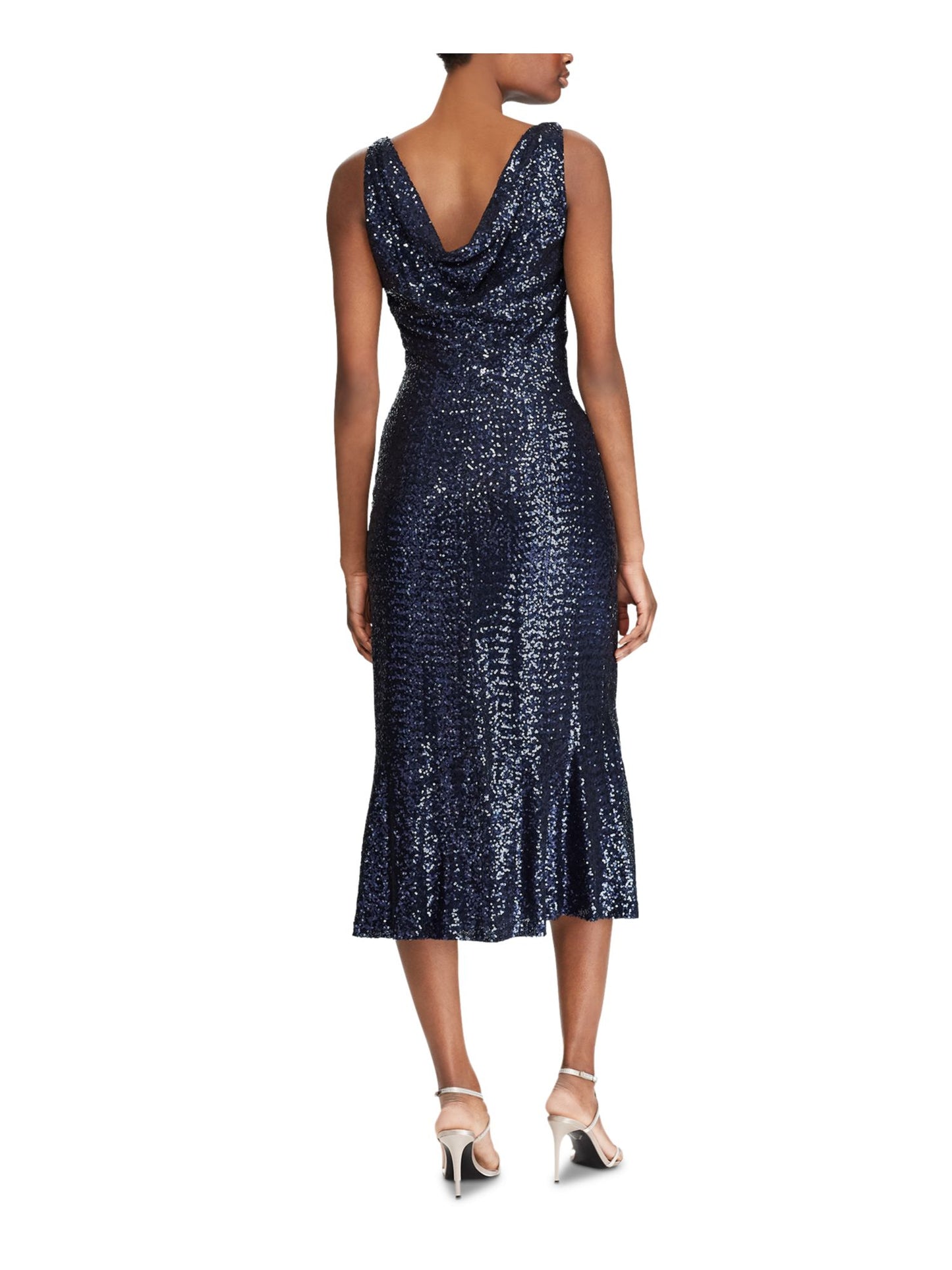 Ralph Lauren Women's Bezzie Sequined Flounce Midi Dress Blue Size 12