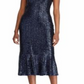 Ralph Lauren Women's Bezzie Sequined Flounce Midi Dress Blue Size 12