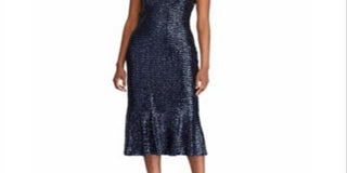 Ralph Lauren Women's Bezzie Sequined Flounce Midi Dress Blue Size 12