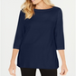 Karen Scott Women's Cotton Boat Neck 3/4 Sleeve Knit Top Blue Size Medium