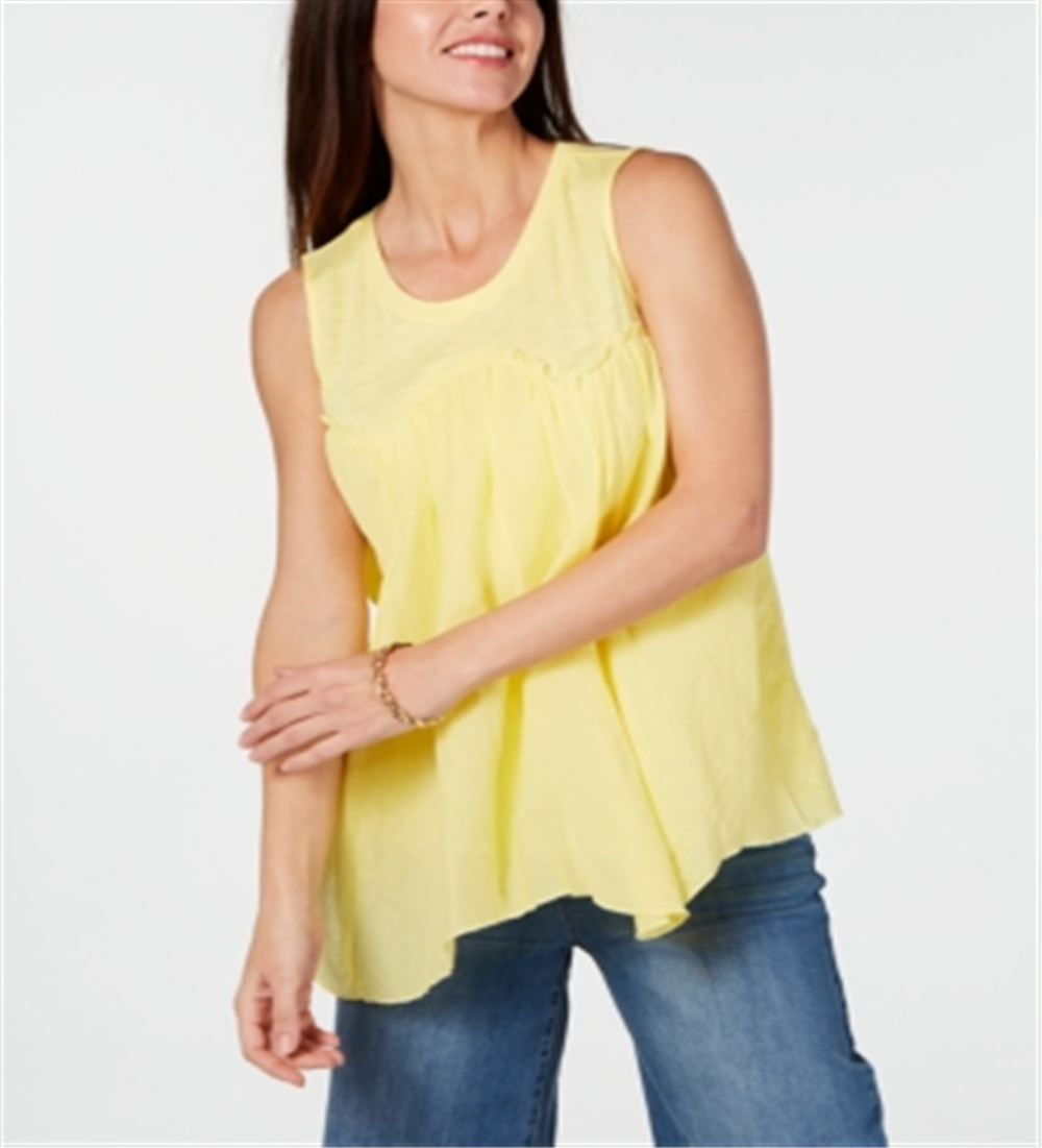 Style & Co Women's Handkerchief Hem Top Yellow Size Medium