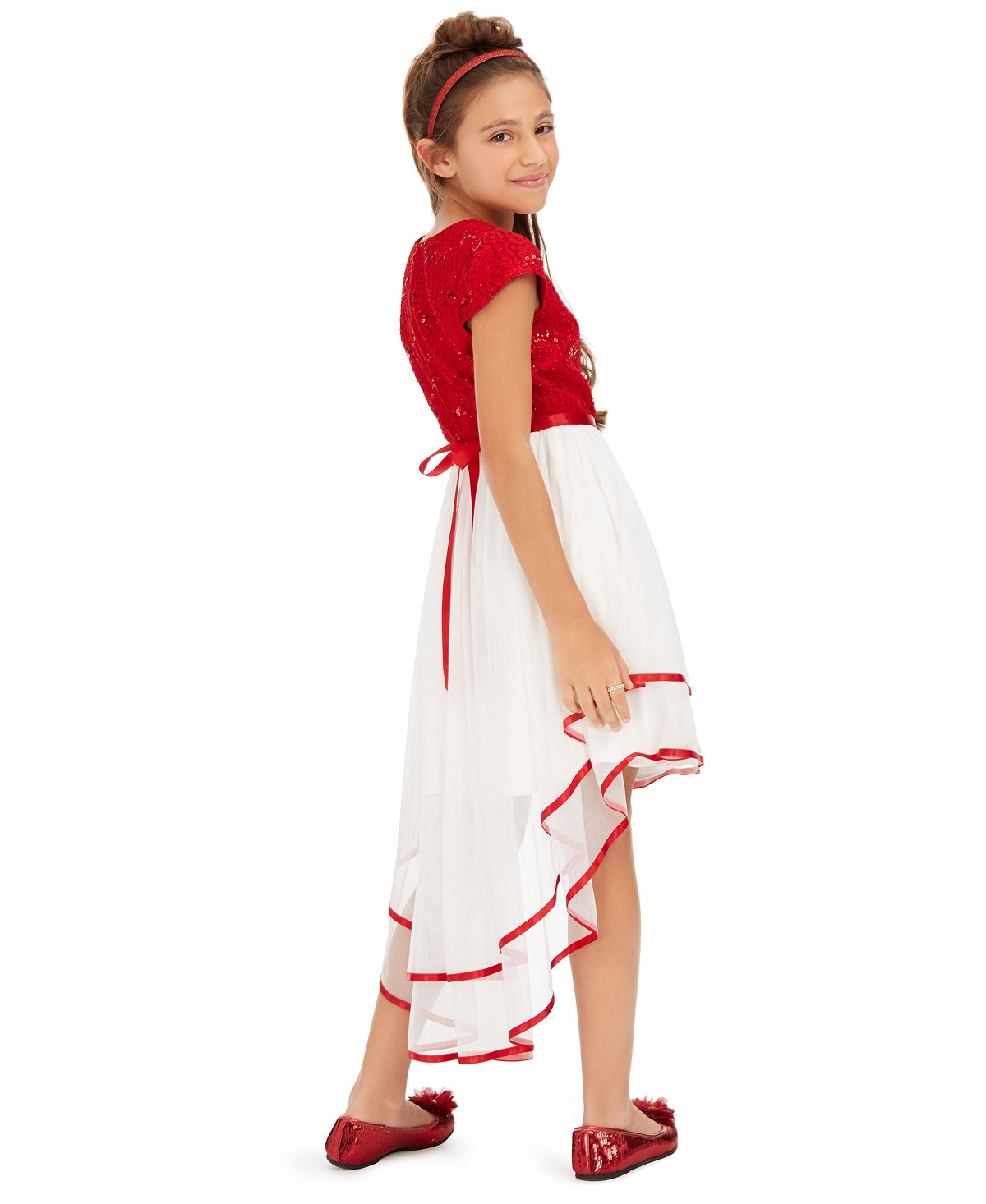Rare Editions Big Girl's Glitter Lace High Low Dress Red Size 7