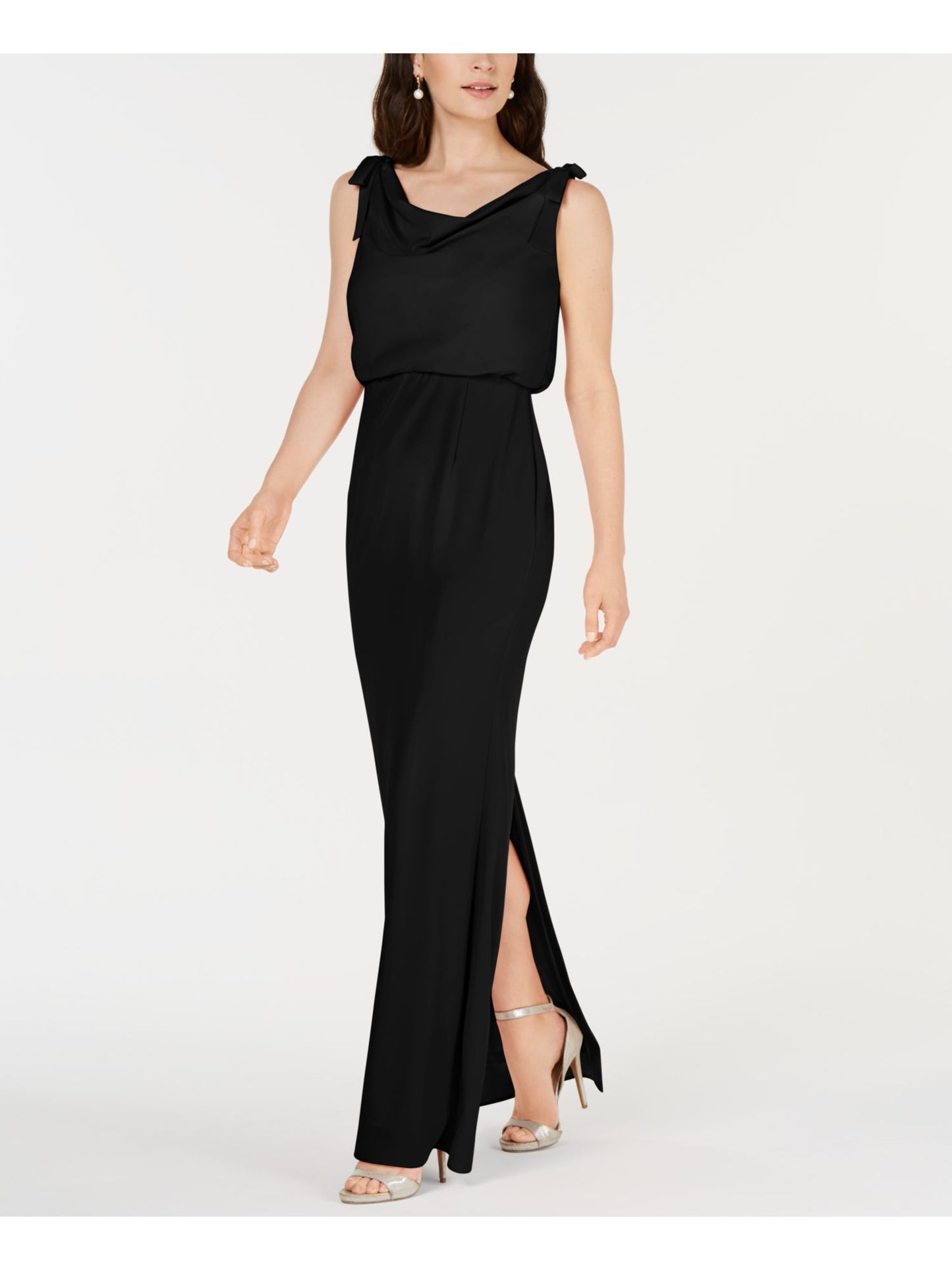 Adrianna Papell Women's Sleeveless Boat Neck Full Length Evening Sheath Dress Black Size 18