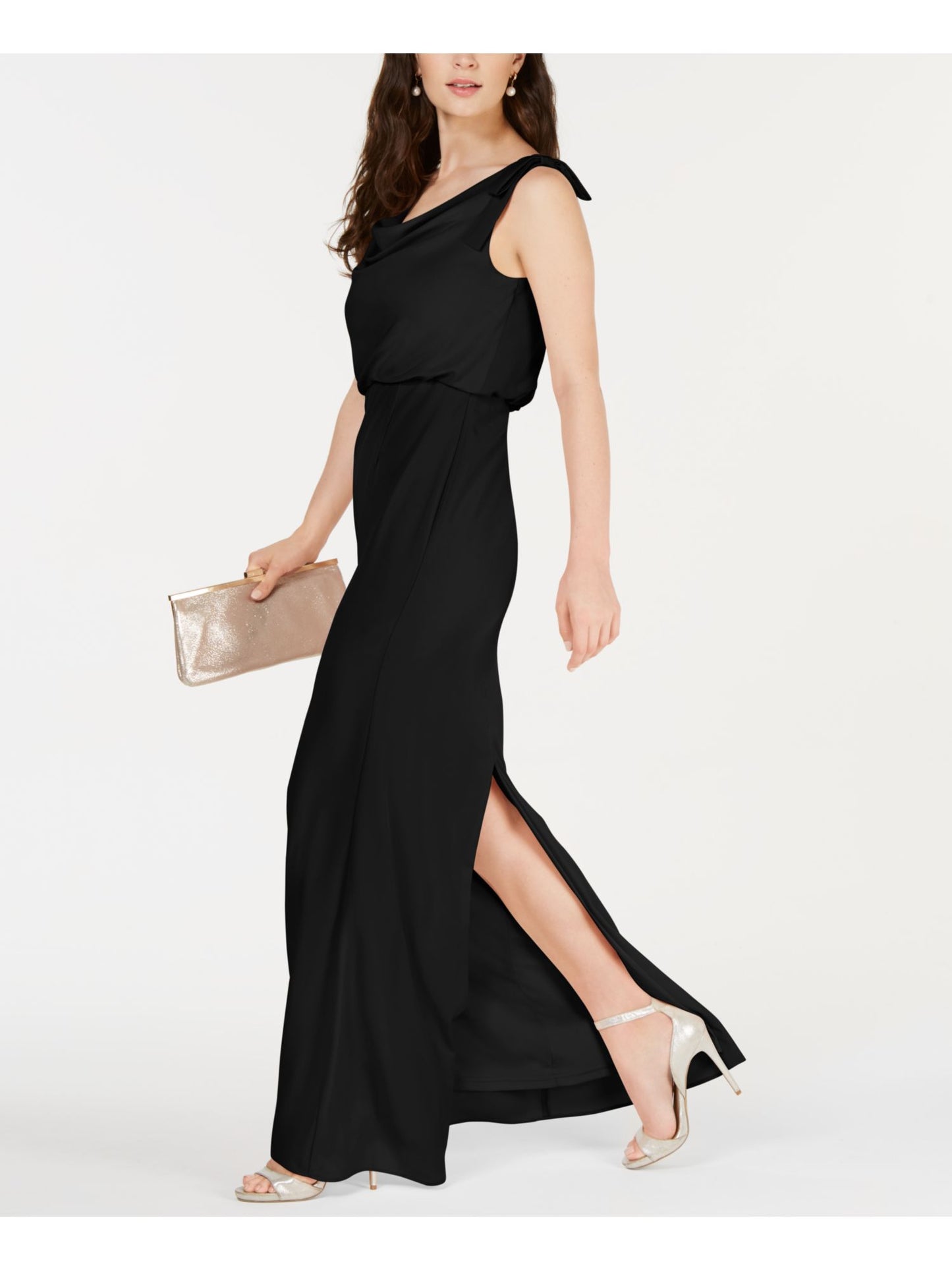 Adrianna Papell Women's Sleeveless Boat Neck Full Length Evening Sheath Dress Black Size 18