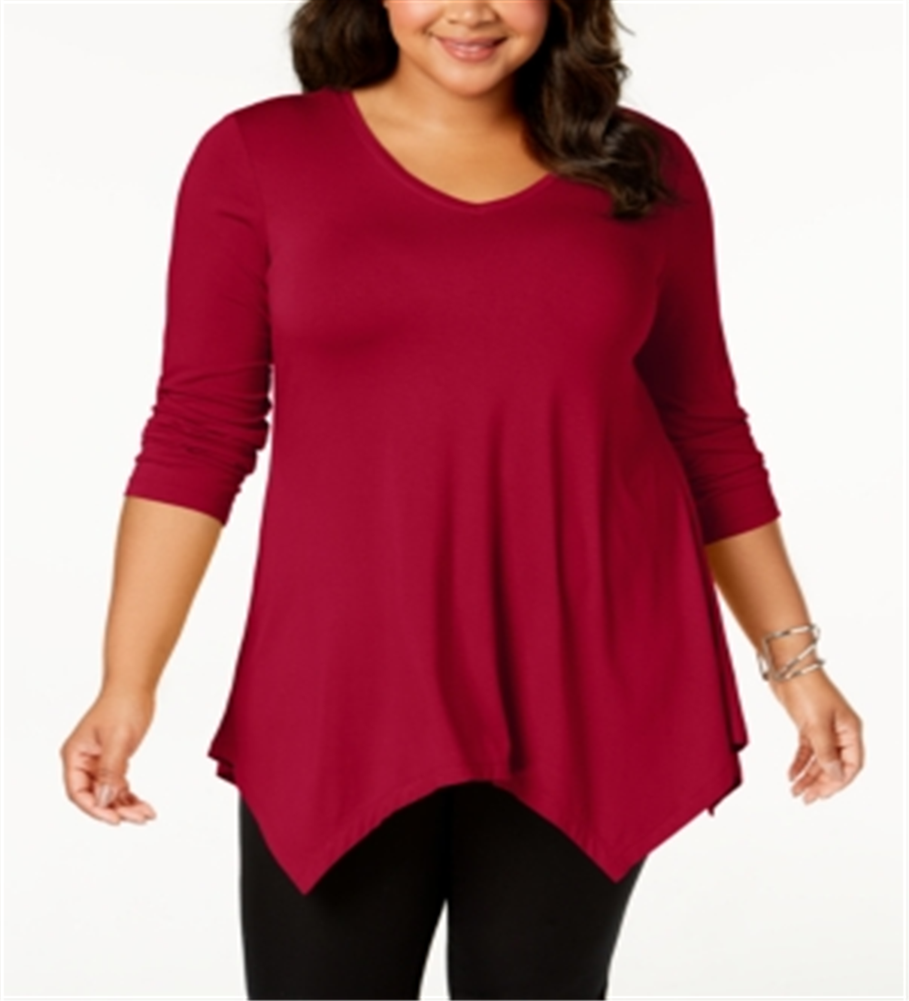 JM Collection Women's Plus  Handkerchief Hem Top Red Size 1X
