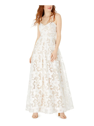 BCX Junior's Spaghetti Strap Full Length Fit Flare Formal Dress Beige Size 5