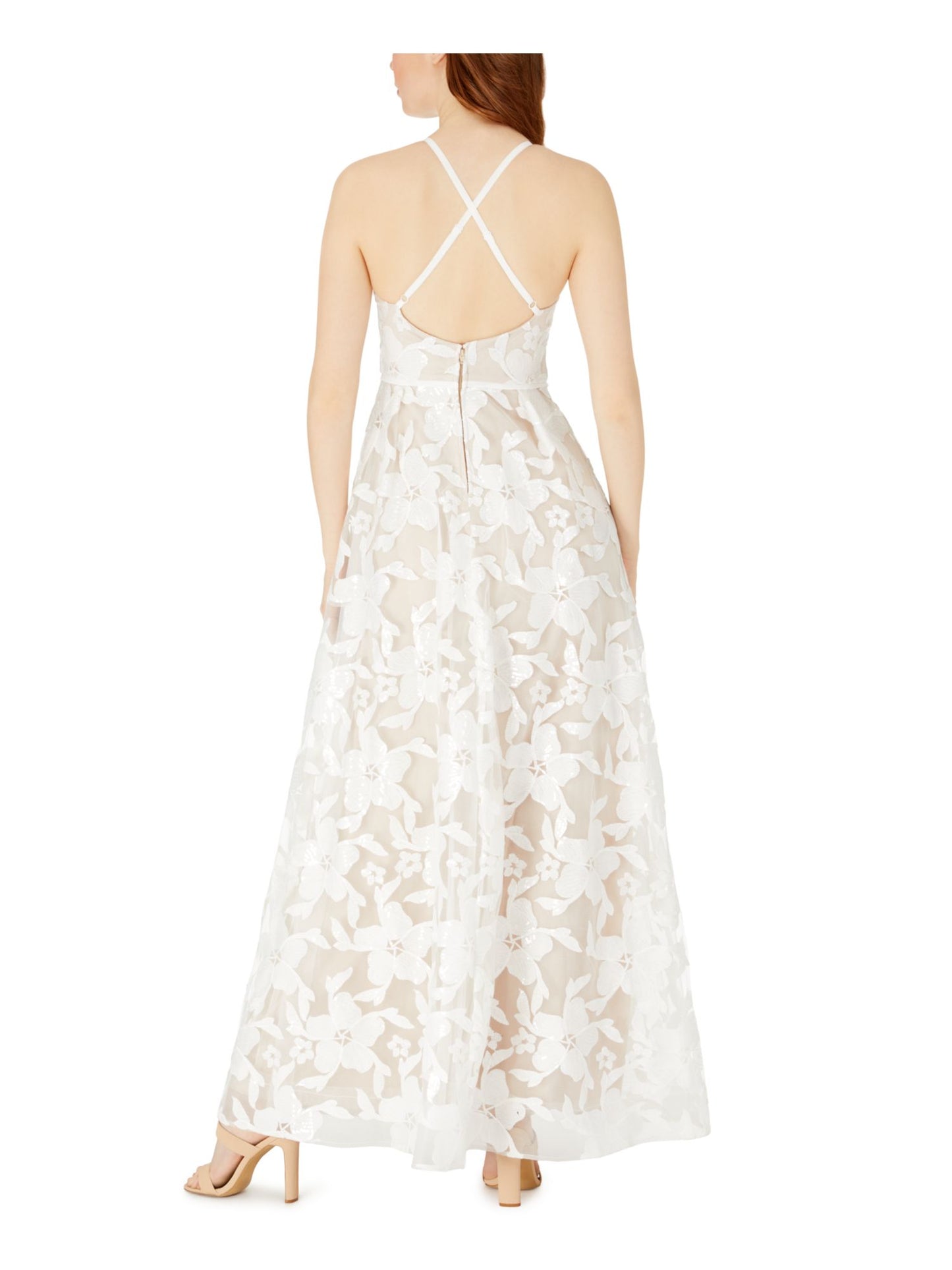 BCX Junior's Spaghetti Strap Full Length Fit Flare Formal Dress Beige Size 5