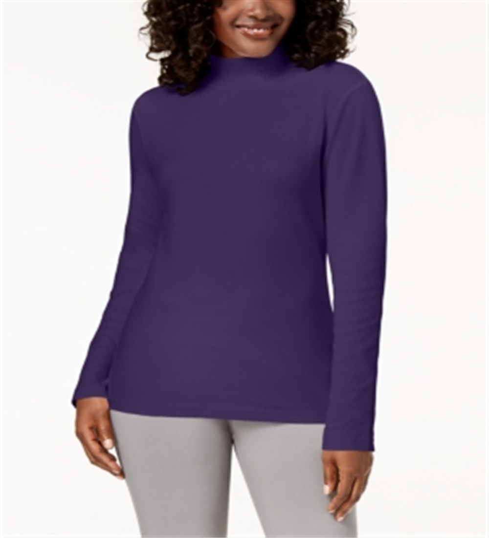 Karen Scott Women's Cotton Mock Neck Top Purple Size XX-Large