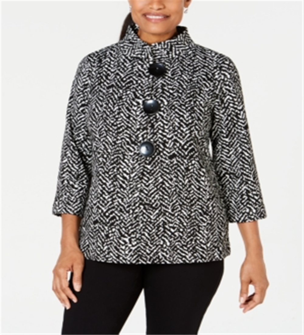 JM Collection Women's Petite Printed 3/4 Sleeve Jacket Black Size Petite S