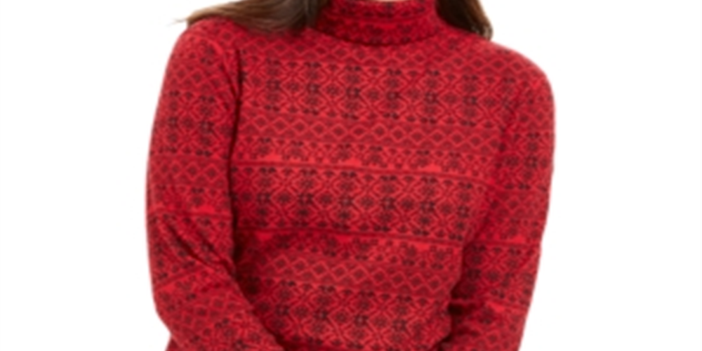 Karen Scott Women's Fair Isle Printed Turtleneck Top Red Size X-Small