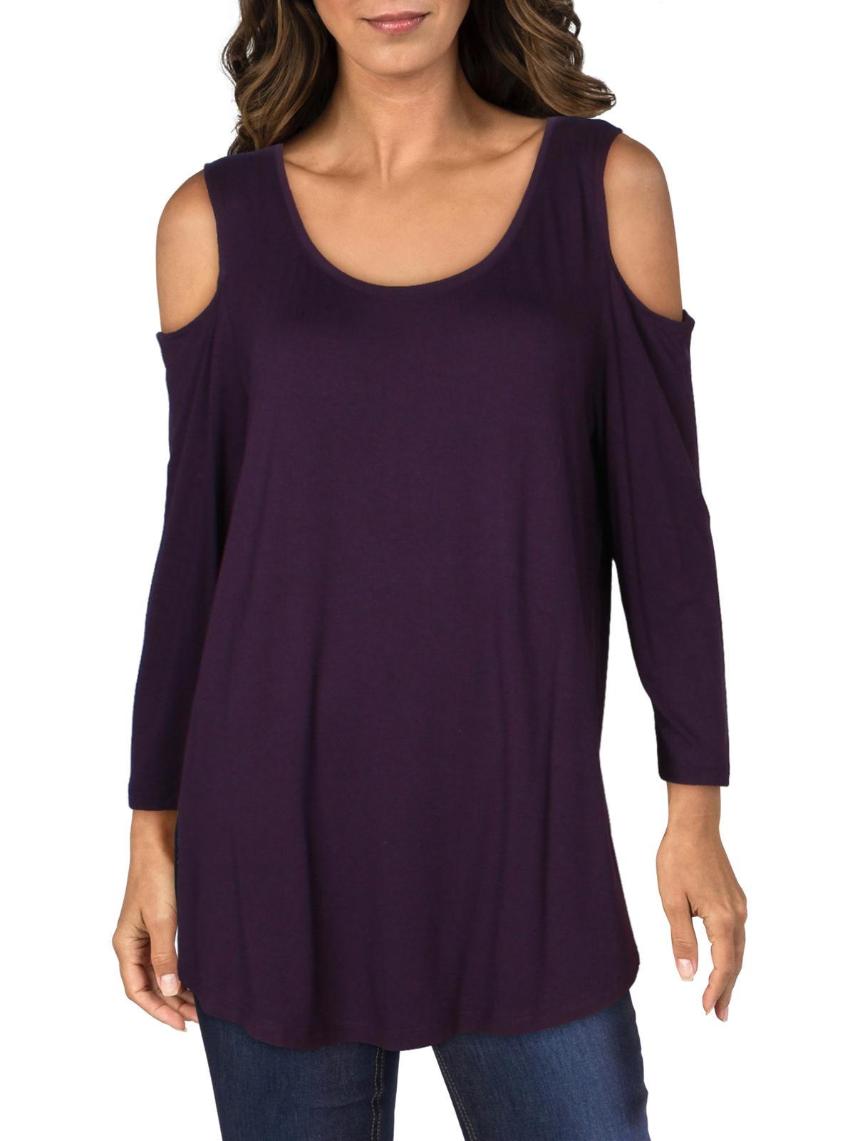 JM Collection Women's Plus Cold Shoulder 3/4 Sleeves Tunic Top Purple Size Large
