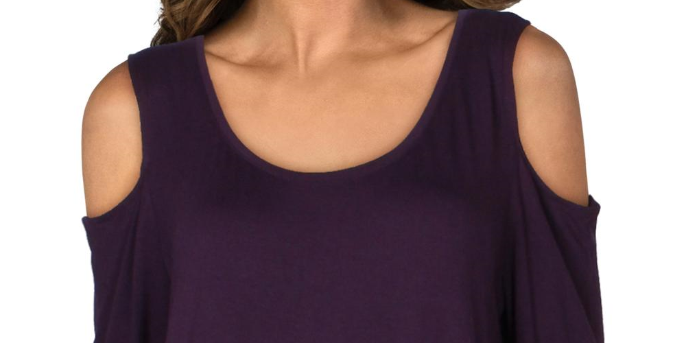 JM Collection Women's Plus Cold Shoulder 3/4 Sleeves Tunic Top Purple Size Large