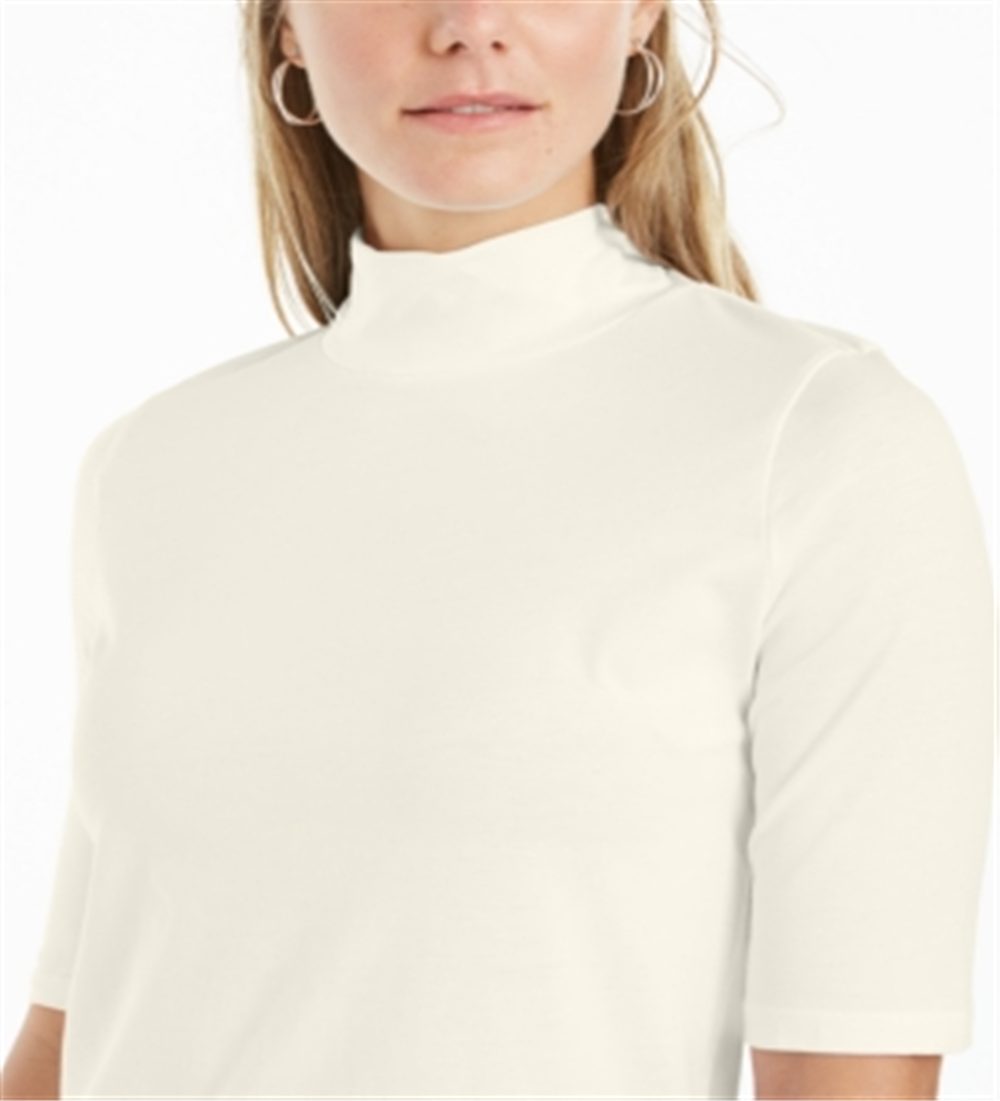 Charter Club Women's Supima Cotton Mock Neck Top White Size Medium