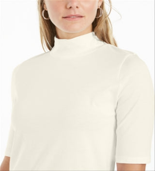 Charter Club Women's Supima Cotton Mock Neck Top White Size Medium