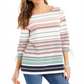 Charter Club Women's Striped Tie Sleeve Top Green Size Small