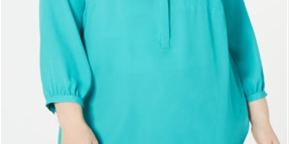 JM Collection Women's Plus Pleated Back Henley Blouse Green Size 1X