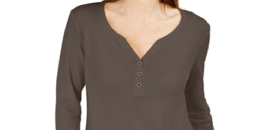 Karen Scott Women's 3/4 Sleeve Henley Shirt Coral Size Medium