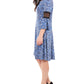 NY Collection Women's Crochet TrimBell Sleeve Dress Blue Size Petite Medium