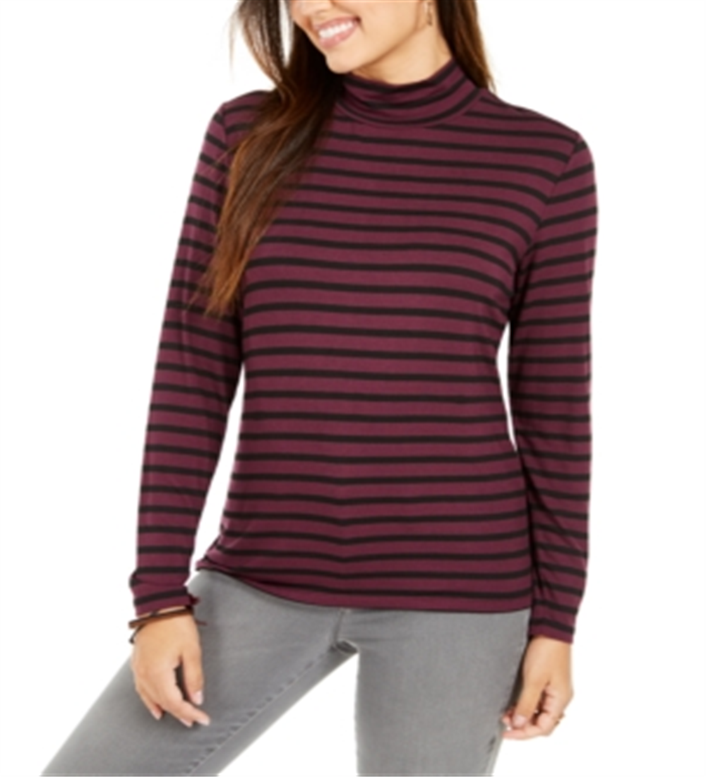 Style & Co Women's Striped Turtleneck Top Purple Size X-Small
