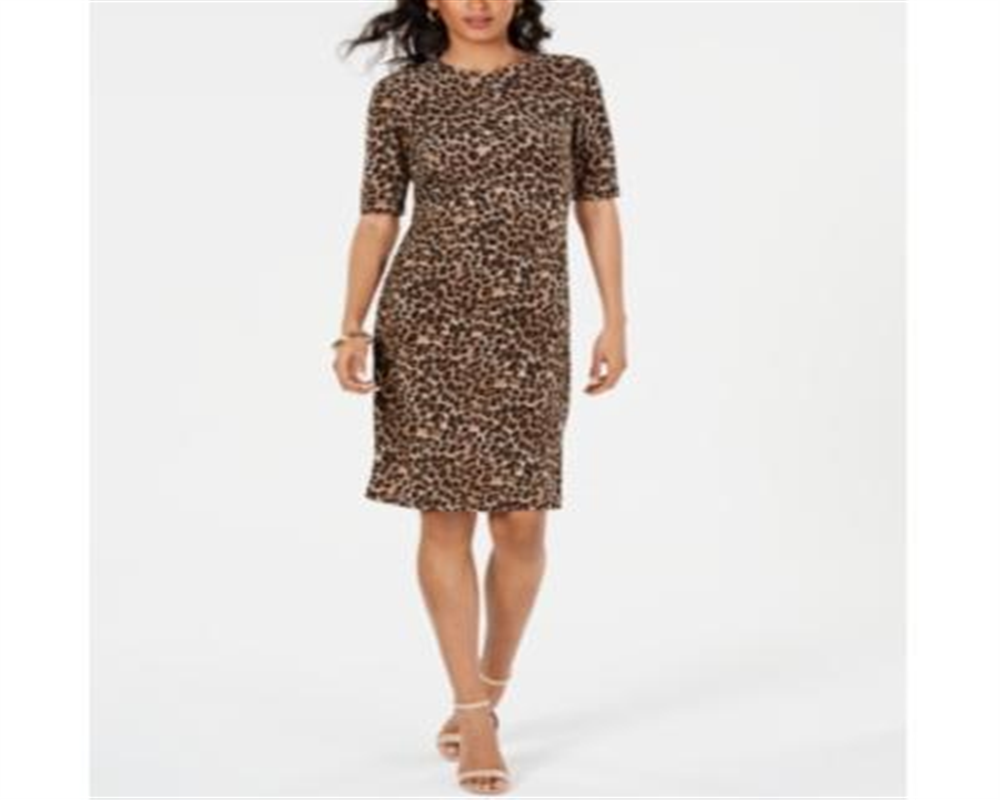 Vince Camuto Women's Short Sleeve Above the Knee Dress Brown Size 10