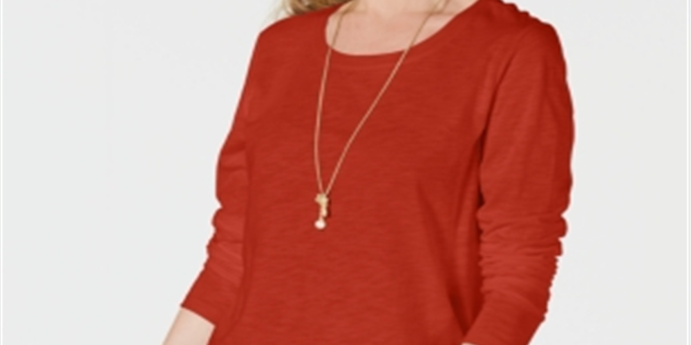 Style & Co Women's Long Sleeve Crewneck Top Orange Size Large