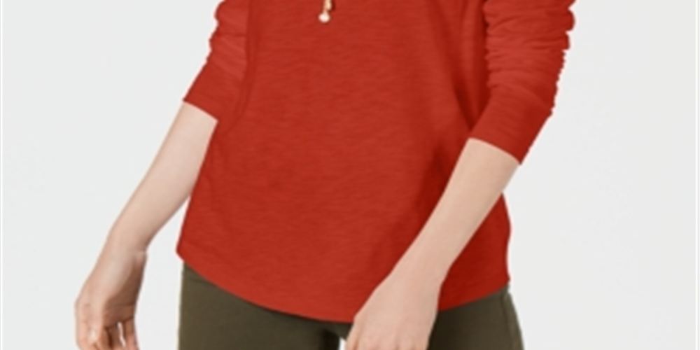 Style & Co Women's Long Sleeve Crewneck Top Orange Size Large