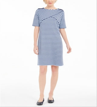 Karen Scott Women's Striped Shift Dress  Blue Size Medium