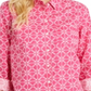 Charter Club Women's Printed TabSleeve Shirt Pink Size X-Small