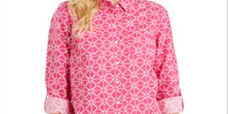Charter Club Women's Printed TabSleeve Shirt Pink Size X-Small