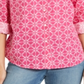 Charter Club Women's Printed TabSleeve Shirt Pink Size X-Small