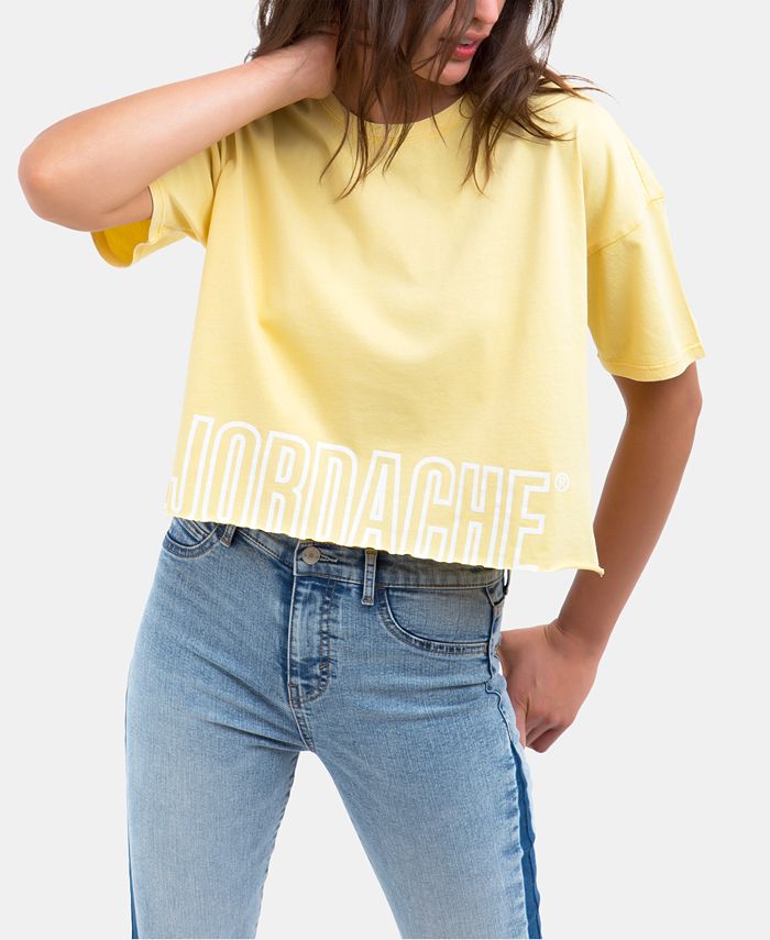 Jordache Women's Kimberly Cotton Cropped Logo T-Shirt Yellow  Size M