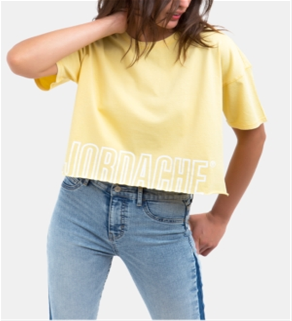 Jordache Women's Kimberly Cotton Cropped Logo T-Shirt Yellow  Size M