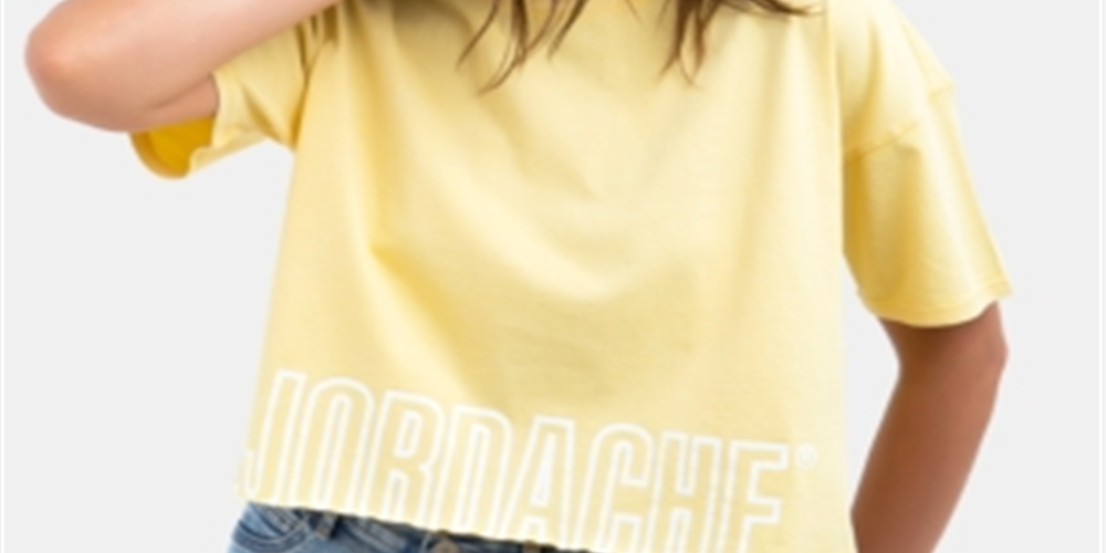 Jordache Women's Kimberly Cotton Cropped Logo T-Shirt Yellow  Size M