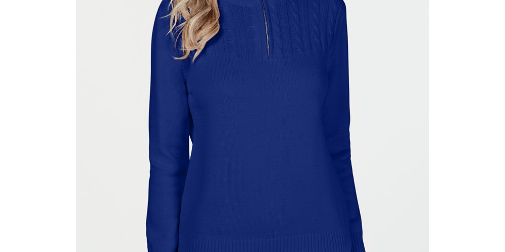 Karen Scott Women's Cotton Mock Neck Pullover Blue Size -Petite L