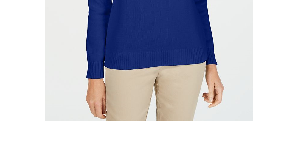 Karen Scott Women's Cotton Mock Neck Pullover Blue Size -Petite L